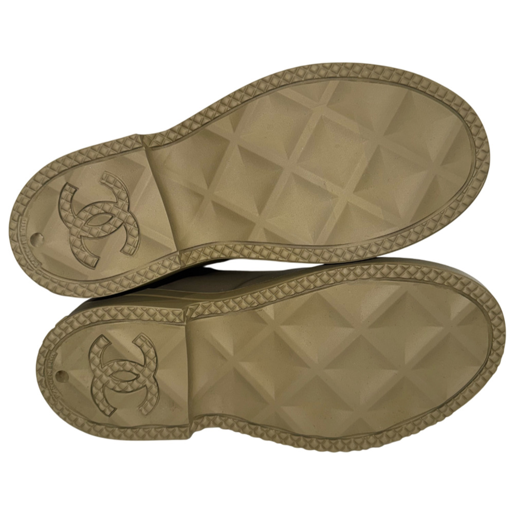 Chanel REV Dark Beige Moss Green White CC Logo High Pull On Rubber Rain Boots 39 - Picture 15 of 15